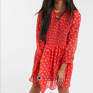 ASOS DESIGN Shirred Mini Smock Dress - Red Ditsy Floral - US 12 - $51